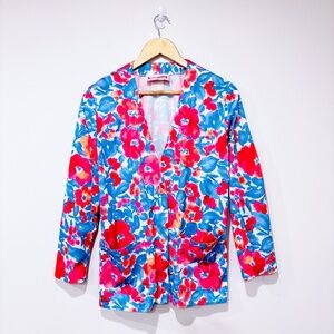 FUNCTIONAL COLLECTION Vintage blue pink floral cardigan | Retro print | Large*